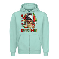 Seafoam Merry Christmas skeleton messy bun Zipper Hoodie - NancyCooperArtShop