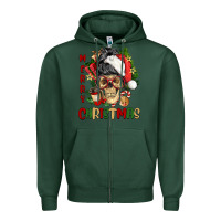 Sports Green Merry Christmas skeleton messy bun Zipper Hoodie - NancyCooperArtShop