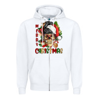 White Merry Christmas skeleton messy bun Zipper Hoodie - NancyCooperArtShop