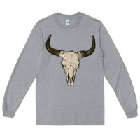 Heather Grey cow skul Long Sleeve Tee - MaliasSmallBusiness