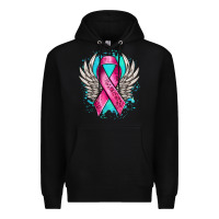 Black cancer ribbon with angel wings Premium Hoodie - NancyCooperArtShop