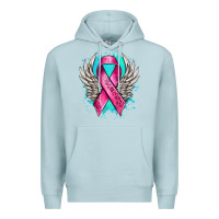 Blue Mist cancer ribbon with angel wings Premium Hoodie - NancyCooperArtShop