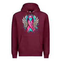 Burgundy cancer ribbon with angel wings Premium Hoodie - NancyCooperArtShop