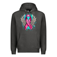 Charcoal Heather cancer ribbon with angel wings Premium Hoodie - NancyCooperArtShop
