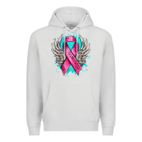 Dove Grey cancer ribbon with angel wings Premium Hoodie - NancyCooperArtShop