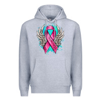 Heather Grey cancer ribbon with angel wings Premium Hoodie - NancyCooperArtShop