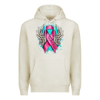 Oatmeal Heather cancer ribbon with angel wings Premium Hoodie - NancyCooperArtShop