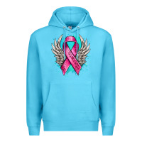 Ocean Blue cancer ribbon with angel wings Premium Hoodie - NancyCooperArtShop