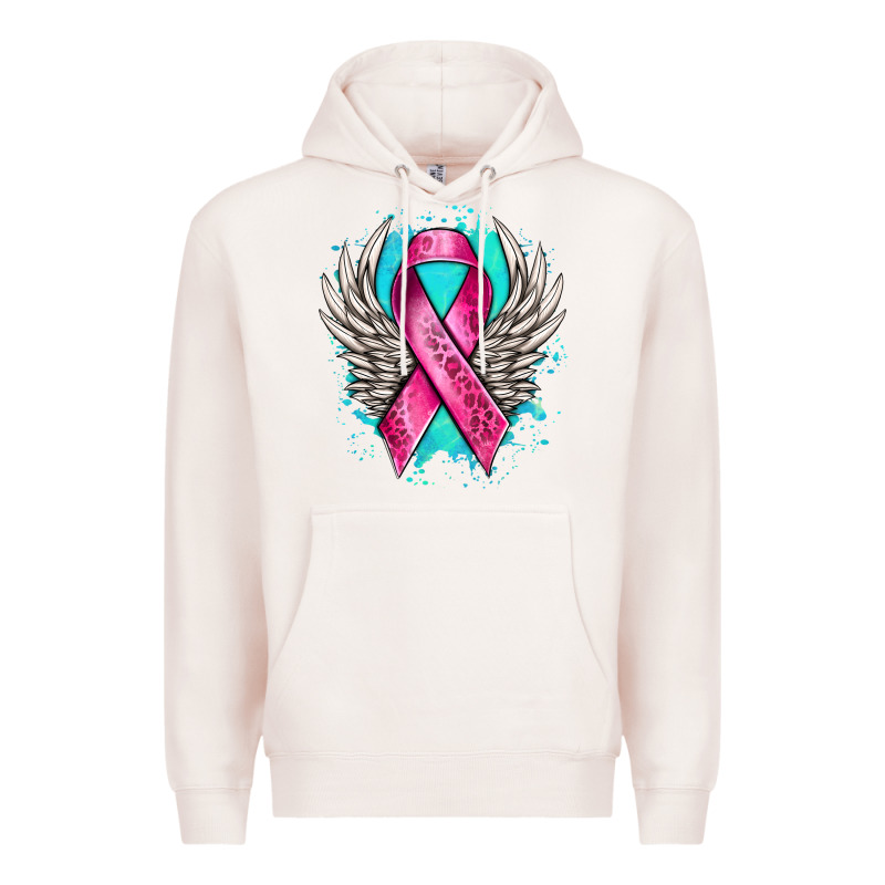 Cancer Ribbon With Angel Wings Premium Hoodie by NancyCooperArtShop | Teevron
