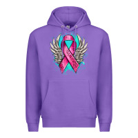Purple cancer ribbon with angel wings Premium Hoodie - NancyCooperArtShop