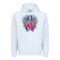 White cancer ribbon with angel wings Premium Hoodie - NancyCooperArtShop