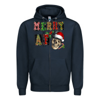 Navy Merry af skeleton messy bun Zipper Hoodie - NancyCooperArtShop