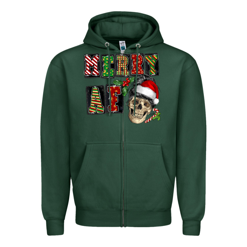 Merry Af Skeleton Messy Bun Zipper Hoodie by NancyCooperArtShop | Teevron