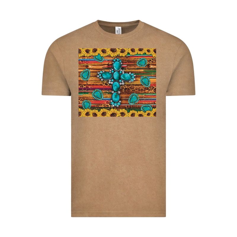 Western Gemstone Cross Sunflowers Leopard Serape Glitter Wooden Tumble Vintage Tee by Artiststas | Teevron