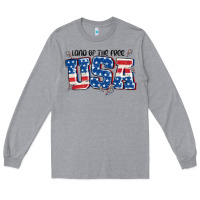Heather Grey land of the free usa Long Sleeve Tee - MaliasSmallBusiness
