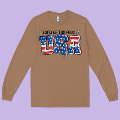 Land Of The Free Usa Long Sleeve Tee Designed By Maliassmallbusiness