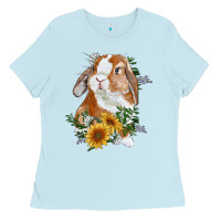 Baby Blue bunny with sunflowers Ladies Tee - RanaPortraitStore