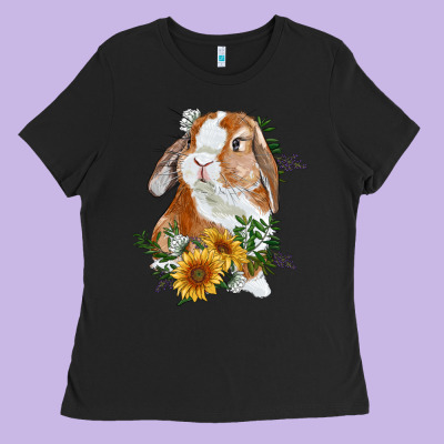 Bunny With Sunflowers Ladies Tee Designed By Ranaportraitstore