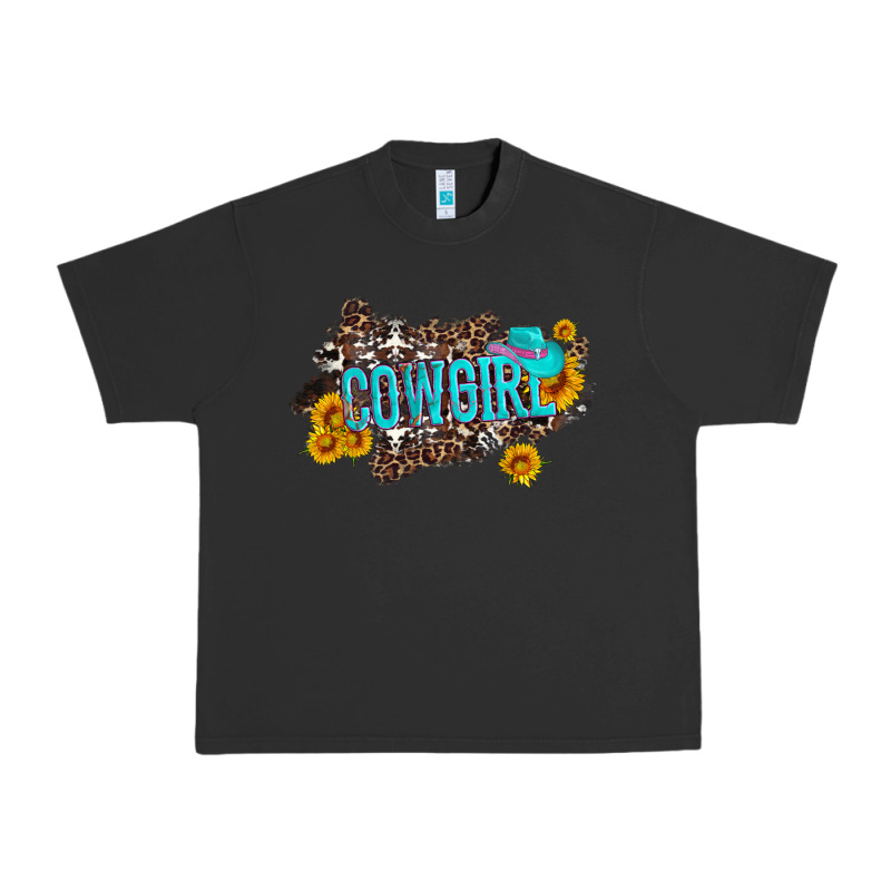 Western Cowgirl And Sunflower With Hat And Cowhide Leopard Urban Heavy Tee by Artiststas | Teevron