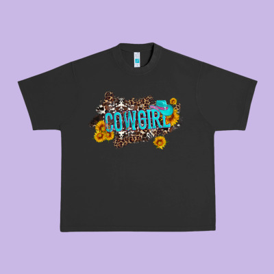 Western Cowgirl And Sunflower With Hat And Cowhide Leopard Urban Heavy Tee Designed By Artiststas