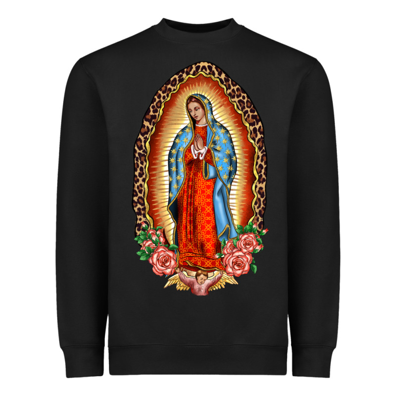 Our Lady Of Guadalupe Leopard And Roses Heavyweight Sweatshirt by BarkalooDesign | Teevron