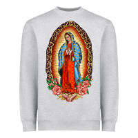 Heather Grey our lady of guadalupe leopard and roses Heavyweight Sweatshirt - BarkalooDesign