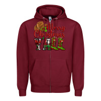 Burgundy Merry Christmas Y'all Cowboy Zipper Hoodie - MaliasSmallBusiness