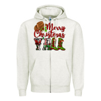 Oatmeal Heather Merry Christmas Y'all Cowboy Zipper Hoodie - MaliasSmallBusiness