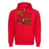 Red Merry Christmas Y'all Cowboy Zipper Hoodie - MaliasSmallBusiness