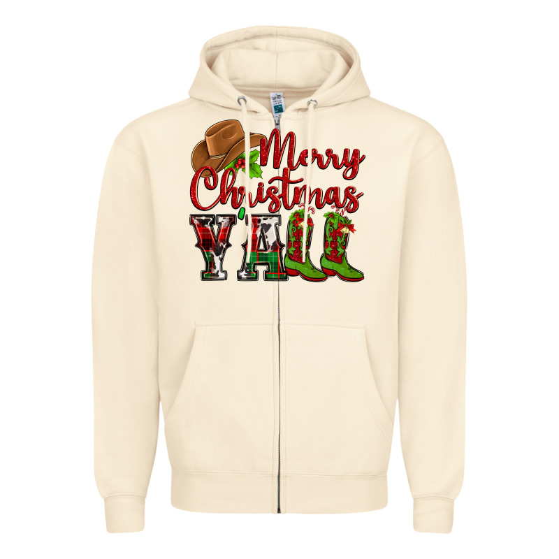 Merry Christmas Y'all Cowboy Zipper Hoodie by MaliasSmallBusiness | Teevron