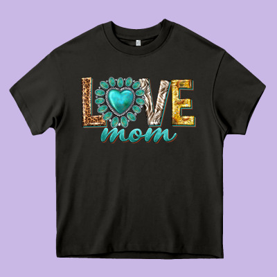 Love Mom Western Heavy Core Tee Designed By Texasbilliewilder
