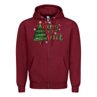Burgundy Merry And Bright Zipper Hoodie - MaliasSmallBusiness