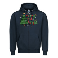 Navy Merry And Bright Zipper Hoodie - MaliasSmallBusiness