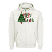 Oatmeal Heather Merry And Bright Zipper Hoodie - MaliasSmallBusiness