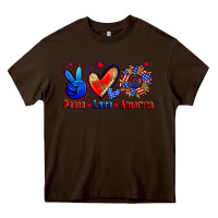 Chocolate Brown peace love america Heavy Core Tee - Zillion Design Studio