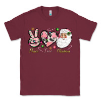 Burgundy pink peace love christmas Classic Tee - NancyCooperArtShop