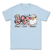 Dusty Blue pink peace love christmas Classic Tee - NancyCooperArtShop