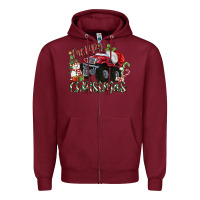 Burgundy Merry Christmas Monster Truck Zipper Hoodie - MaliasSmallBusiness