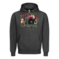 Charcoal Heather Merry Christmas Monster Truck Zipper Hoodie - MaliasSmallBusiness