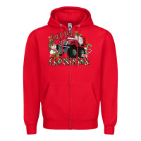 Red Merry Christmas Monster Truck Zipper Hoodie - MaliasSmallBusiness