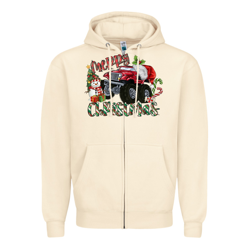 Merry Christmas Monster Truck Zipper Hoodie by MaliasSmallBusiness | Teevron