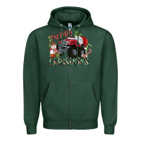 Sports Green Merry Christmas Monster Truck Zipper Hoodie - MaliasSmallBusiness