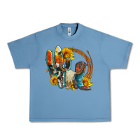 Pebble Blue western cactus bullskull and boots with sunflowers and serape leopard Urban Heavy Tee - Artiststas