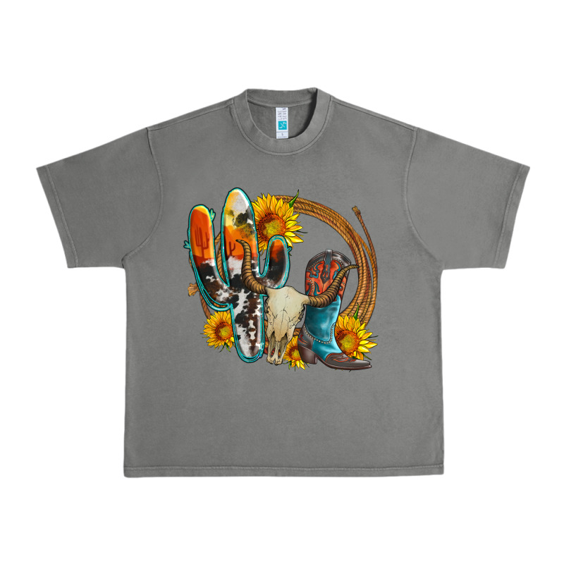Western Cactus Bullskull And Boots With Sunflowers And Serape Leopard Urban Heavy Tee by Artiststas | Teevron