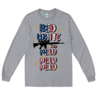 Heather Grey red white and pew pew pew Long Sleeve Tee - MaliasSmallBusiness