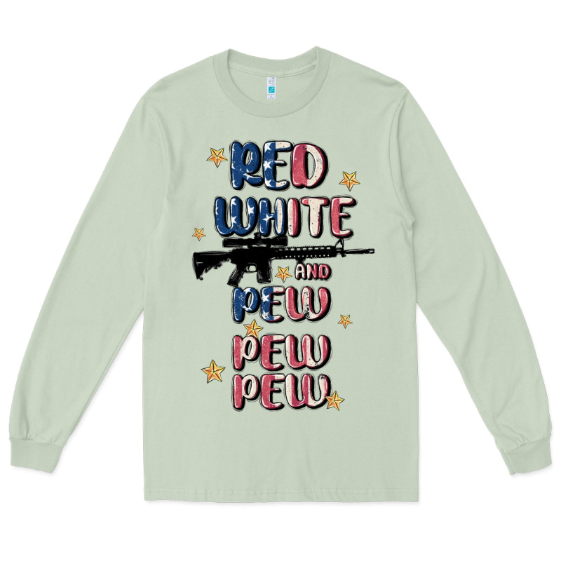 Red White And Pew Pew Pew Long Sleeve Tee by MaliasSmallBusiness | Teevron
