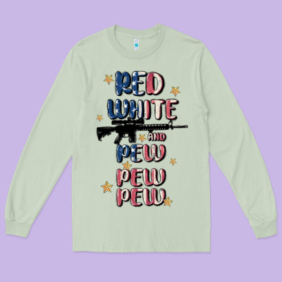 Red White And Pew Pew Pew Long Sleeve Tee Designed By Maliassmallbusiness