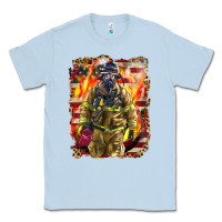 Dusty Blue Firefighter Fire And American Classic Tee - LillyAllenDesigns