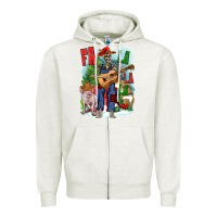 Oatmeal Heather Fa la la la skeleton farm Zipper Hoodie - NancyCooperArtShop