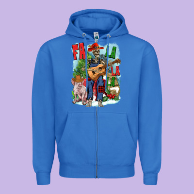 Fa La La La Skeleton Farm Zipper Hoodie Designed By Nancycooperartshop
